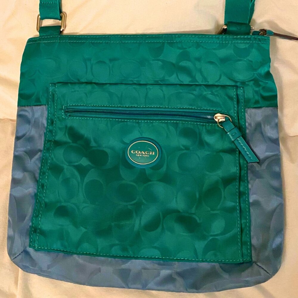 Vintage Coach Getaway Crossbody Nylon Bag - Teal and Blue - Used but Decent